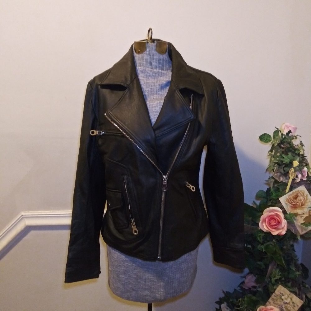 EUC Uniquism New York Black Lambskin Moto Jacket